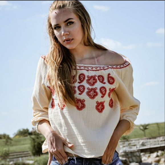 RELISTED Embroidered off shoulder top - Picture 2 of 6
